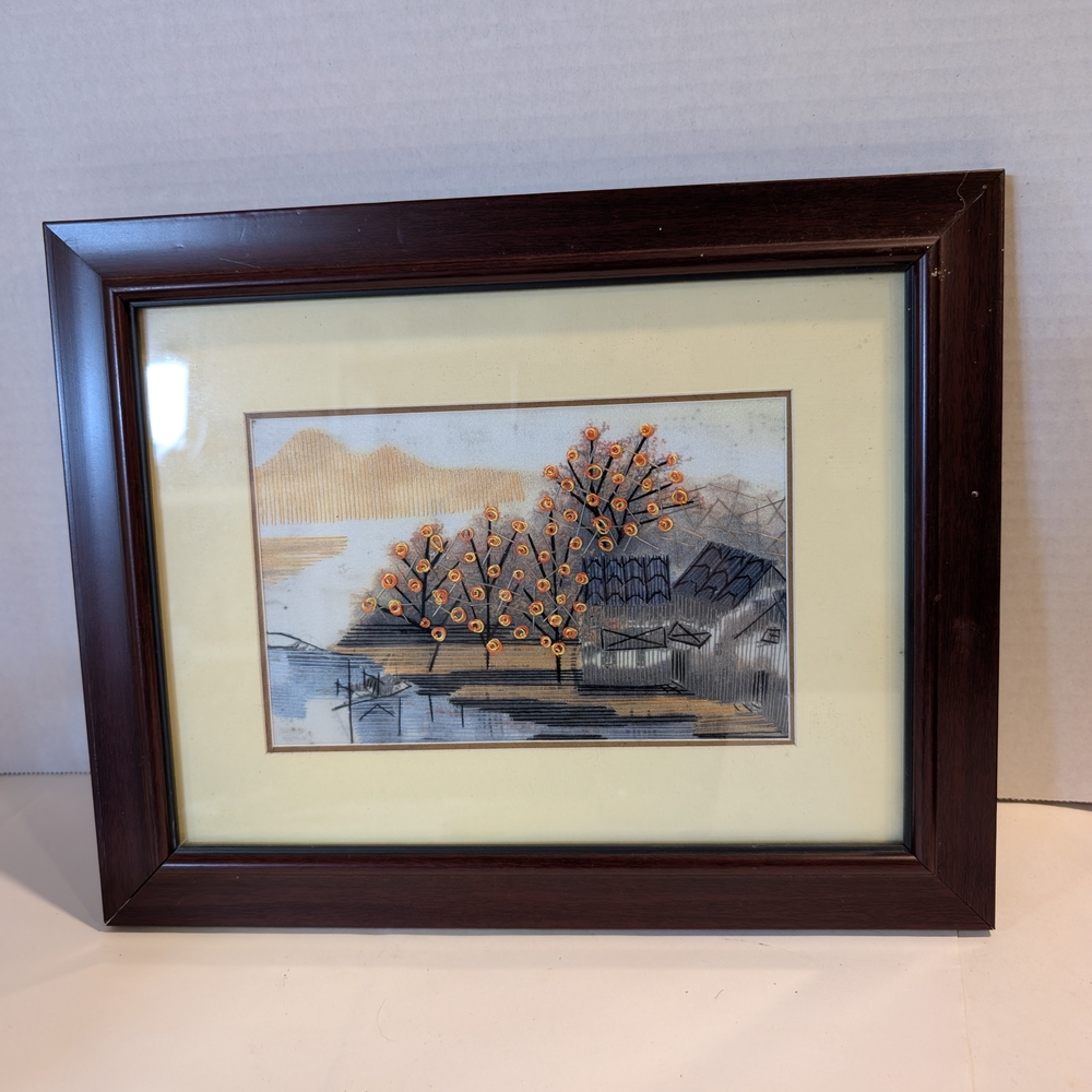Japanese Silk Thread Framed Art, Japanese Silk Embroidery Needlework.